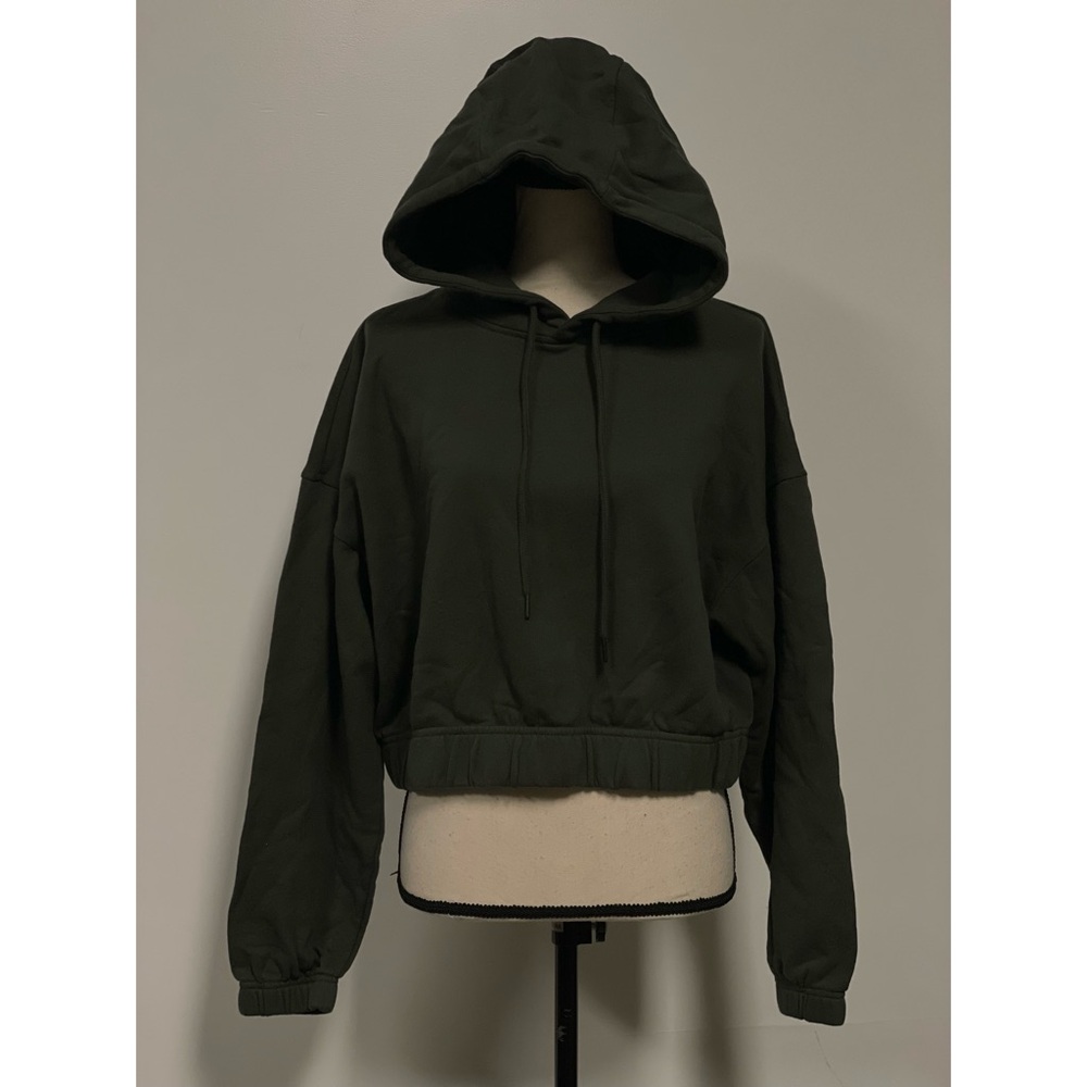 Forever 21 Cropped Terry Hoodie Olive Green Size 0X - Picture 5 of 9